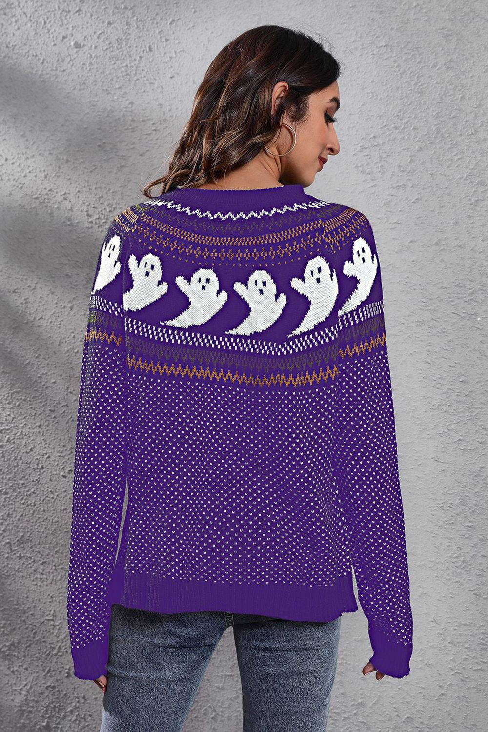 B&S Ghost Pattern Round Neck Long Sleeve Sweater