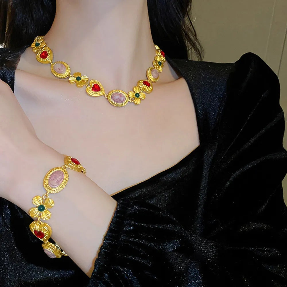 B.Y. Gold / One Size Copper Inlaid Rhinestone Vintage Bracelet