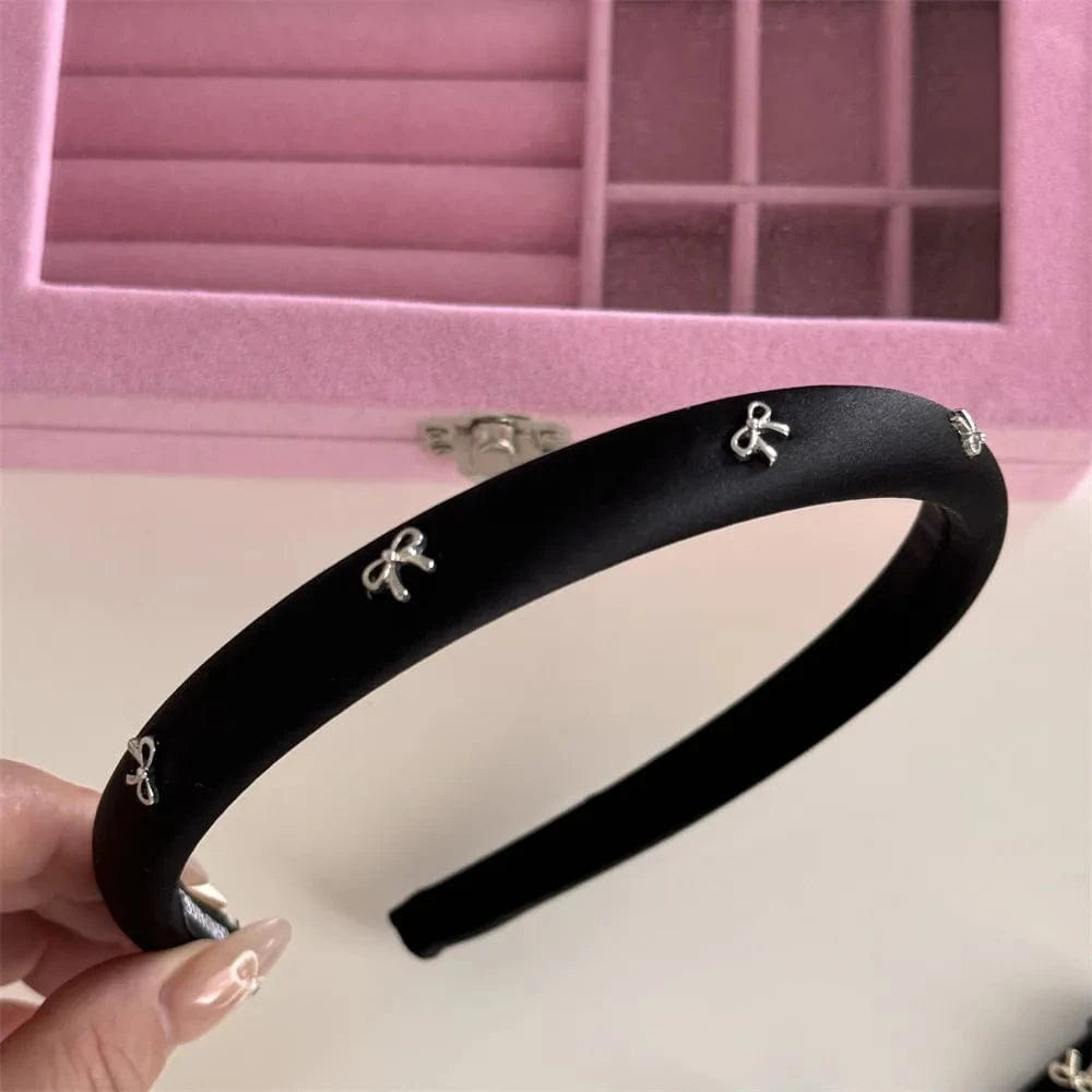 B.Y. Silver/Black / One Size Alloy Bow Trim Headband