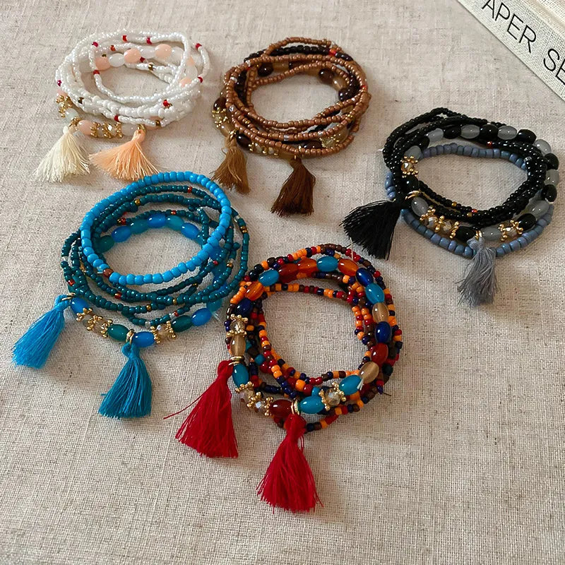 B.Y. Tassel Rice Bead Bracelet