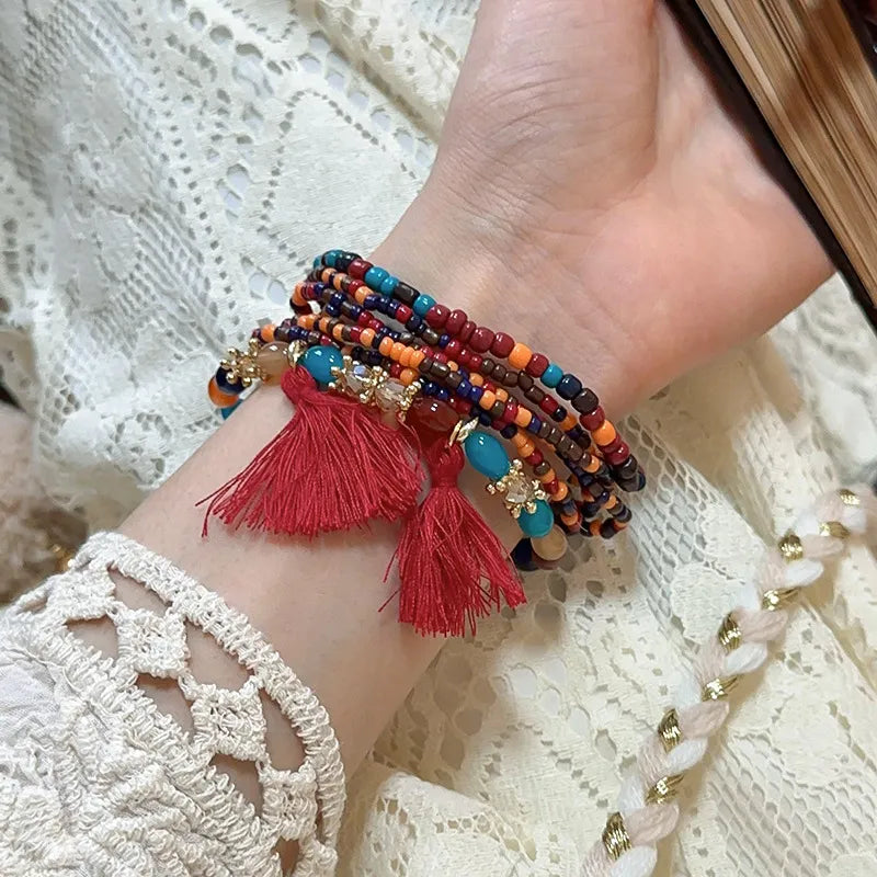 B.Y. Tassel Rice Bead Bracelet
