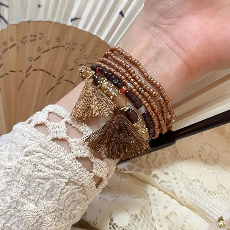 B.Y. Tassel Rice Bead Bracelet