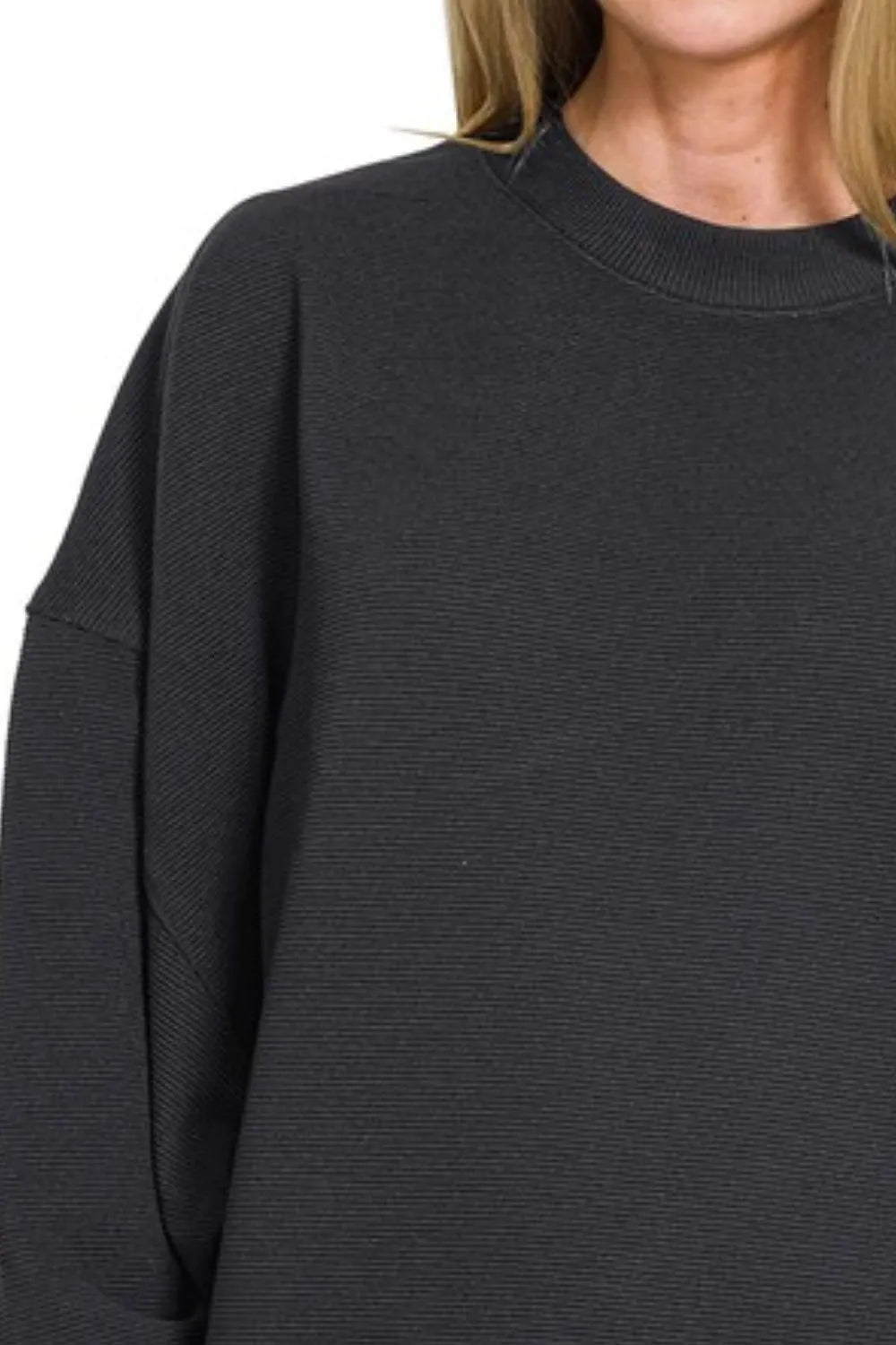 Zenana Ribbed Balloon Sleeve Sweatshirt - Fashorio