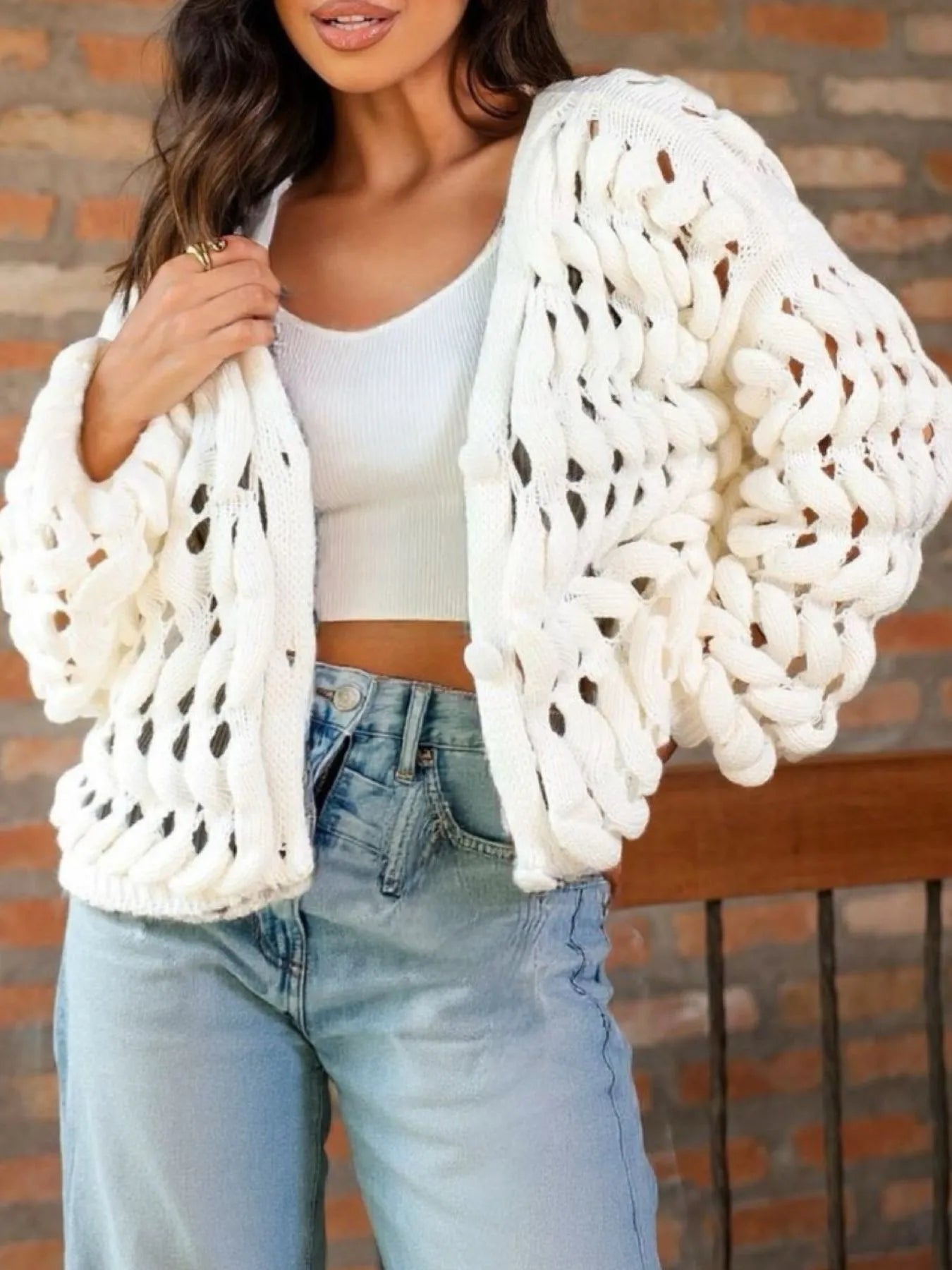 Crochet Button Up Cardigan - Fashorio