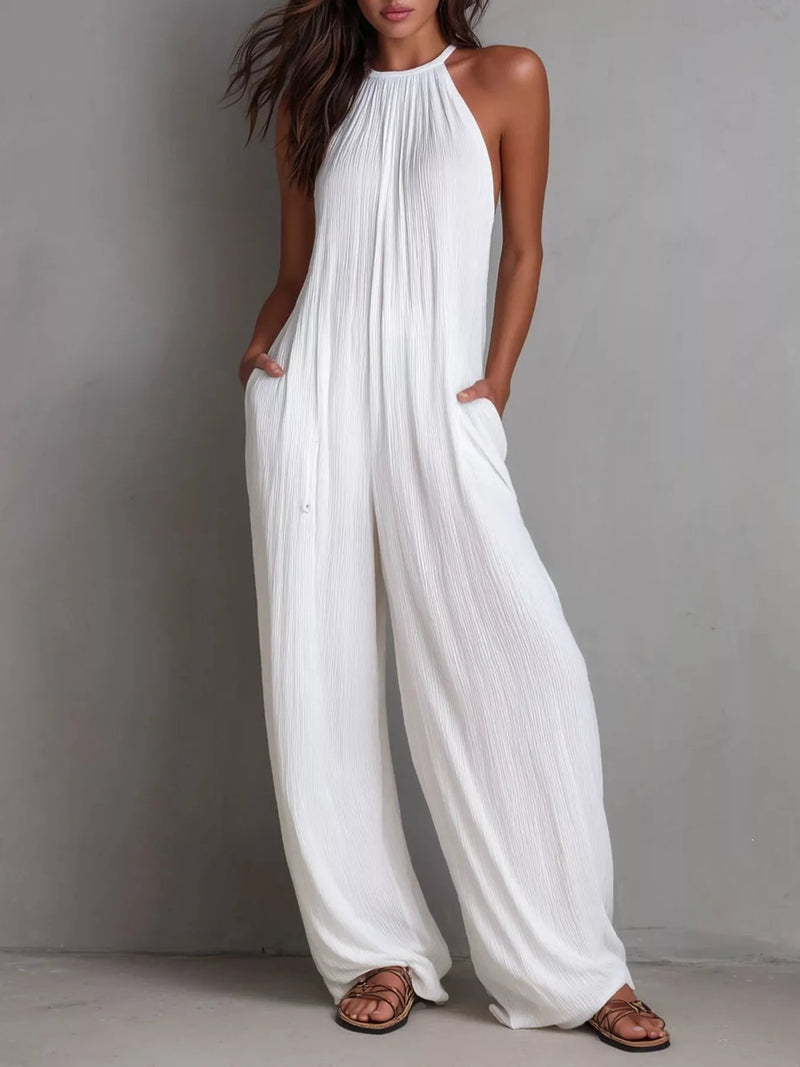 Sleeveless wide leg jumpsuit front view
