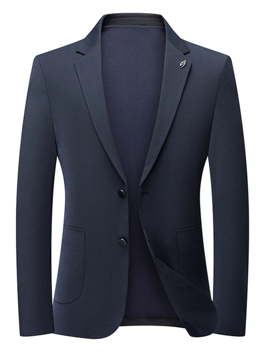 Men's Lapel Collar Long Sleeve Blazer Dark Navy - Fashorio