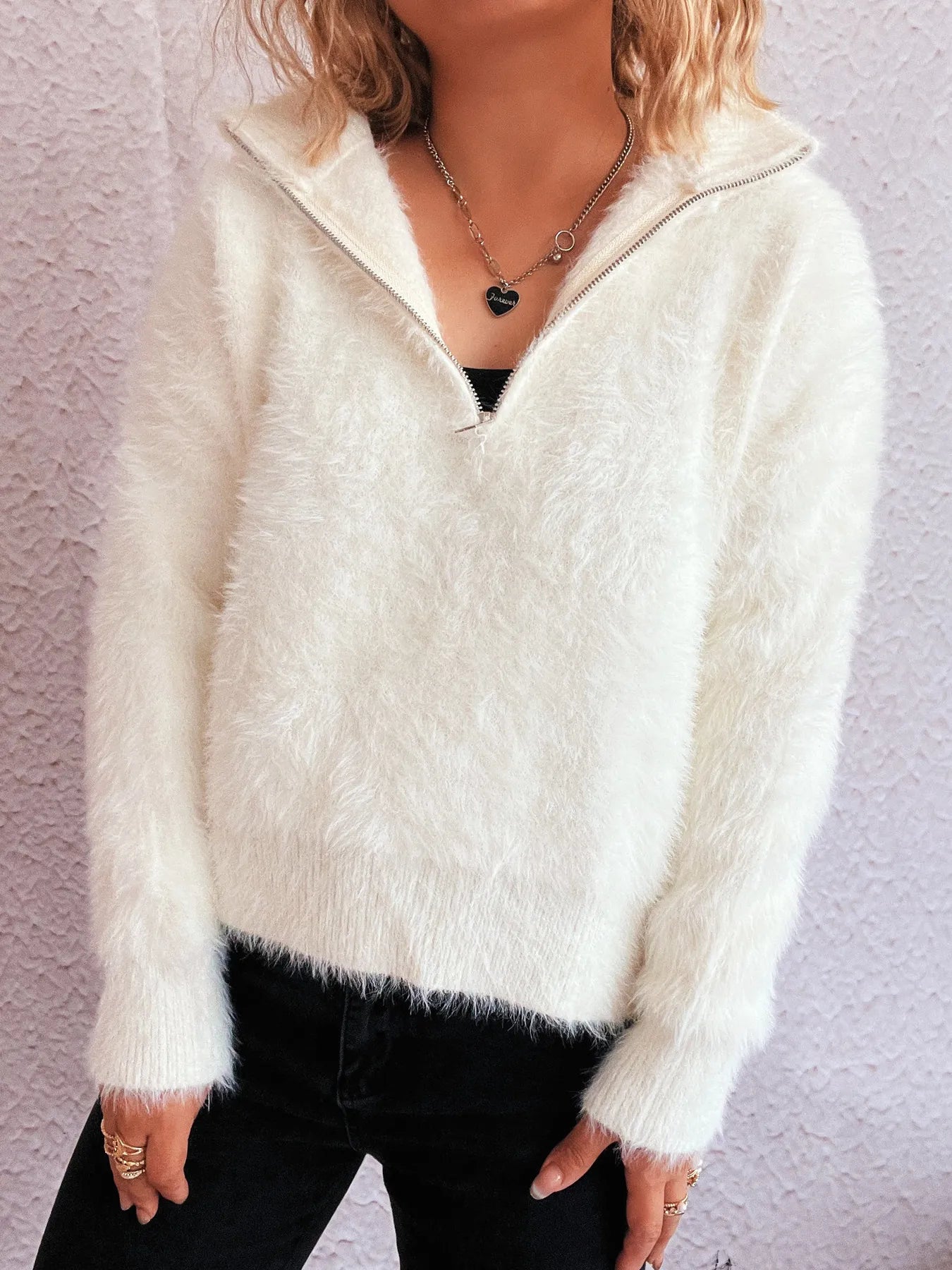 Cozy Fuzzy Half-Zip Sweater - Fashorio