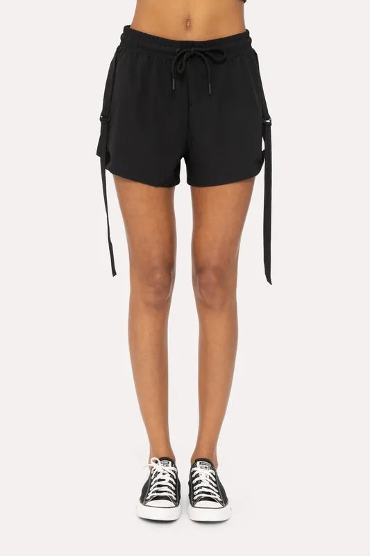 Mono B black ripstop drawstring shorts front view