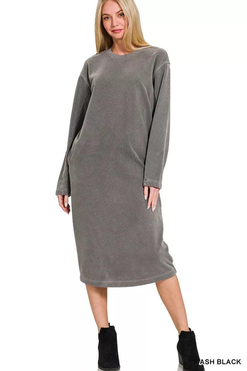 Soft Fleece Sweatshirt Dress in Ash Black