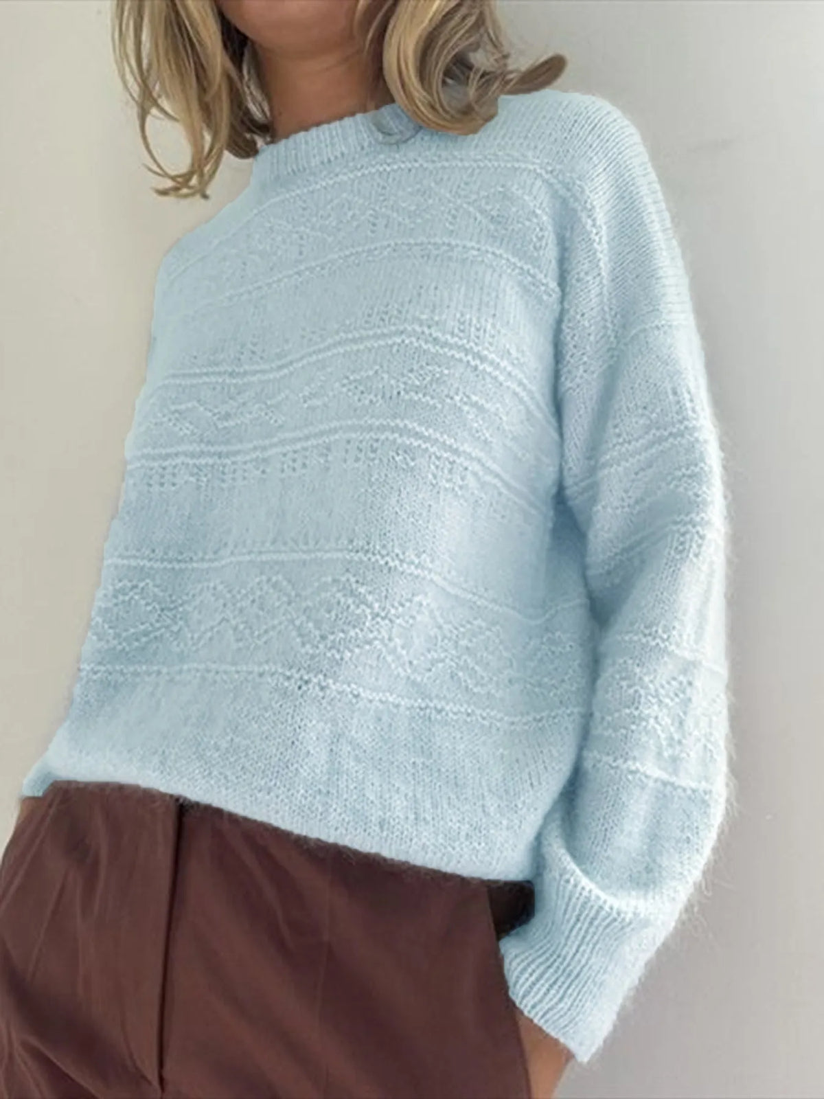 round neck long sleeve sweater styled outfit view