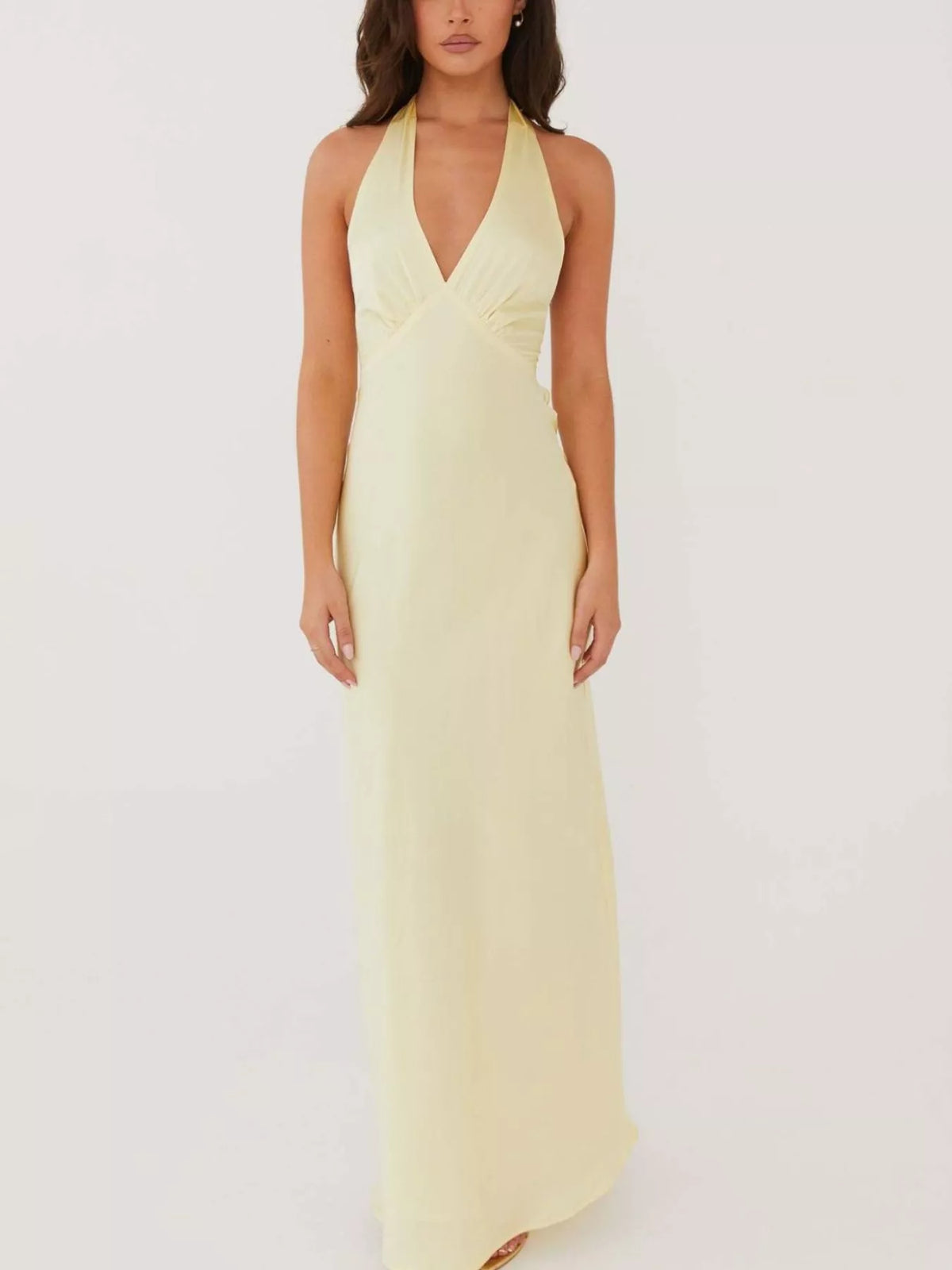 halter neck sleeveless maxi dress side view