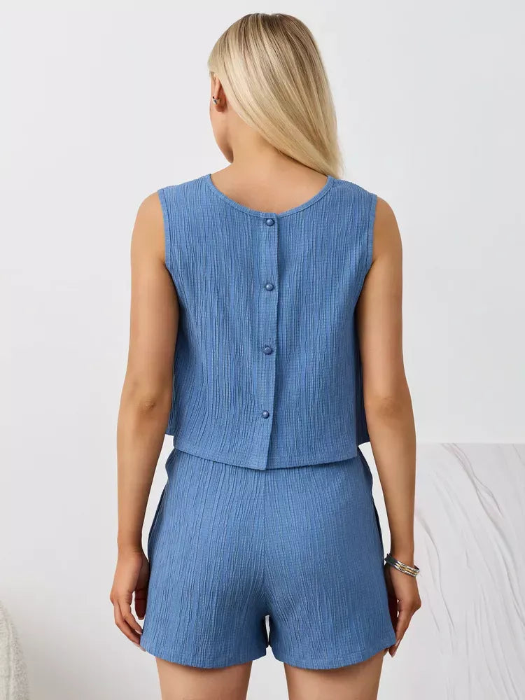 Textured Round Neck Tank and Shorts Set, view 21