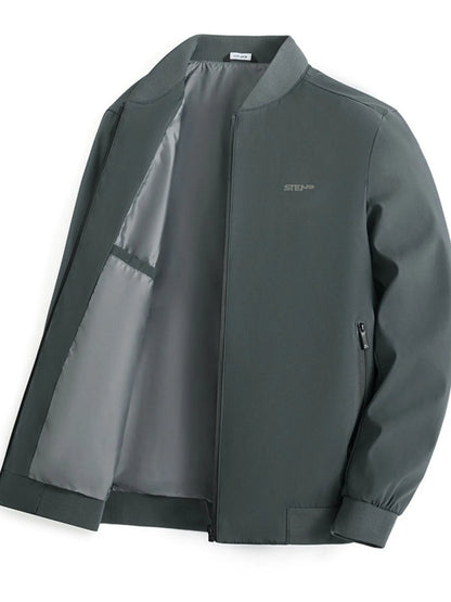 Men's Plus Size Zip-Up Bomber Jacket with Pockets Gray Green - Fashorio