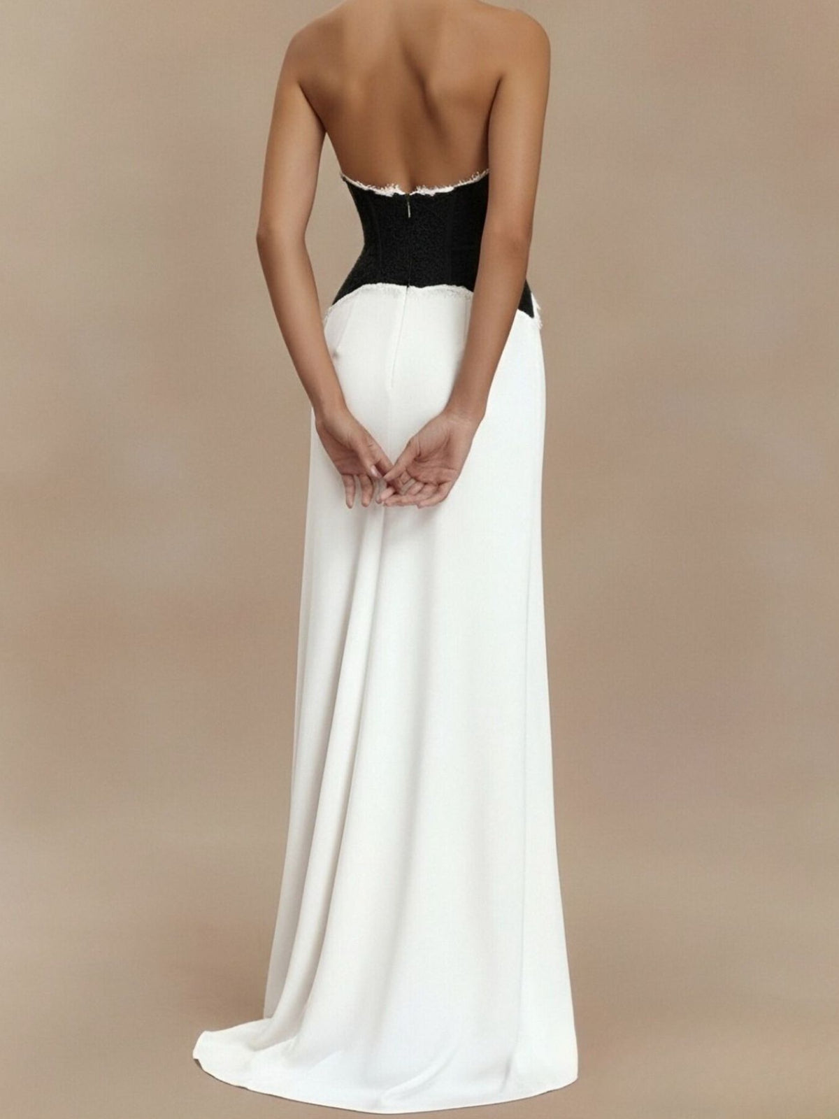 Halter neck lace trimmed maxi dress full length look
