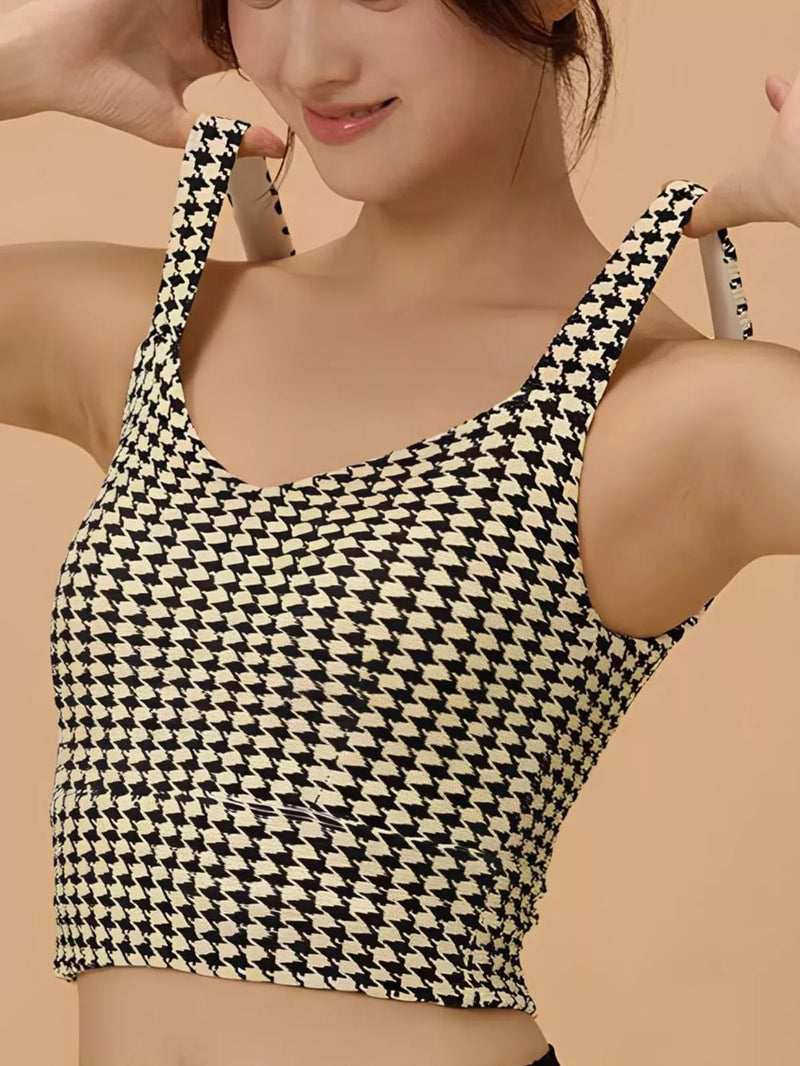 houndstooth crisscross back sports bra front view