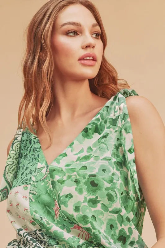 Green printed tank back view