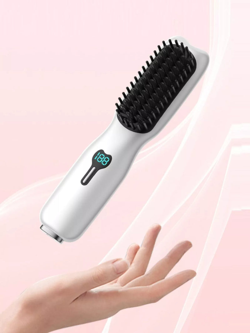 Heated straightening comb in gray and white