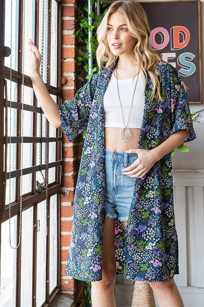 Heimish Full Size Half Sleeve Floral Open Cardigan Plus Size - Fashorio