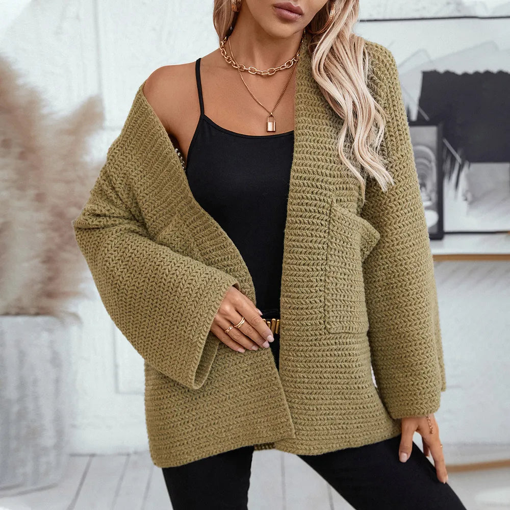 Open Front Long Sleeve Cardigan - Fashorio