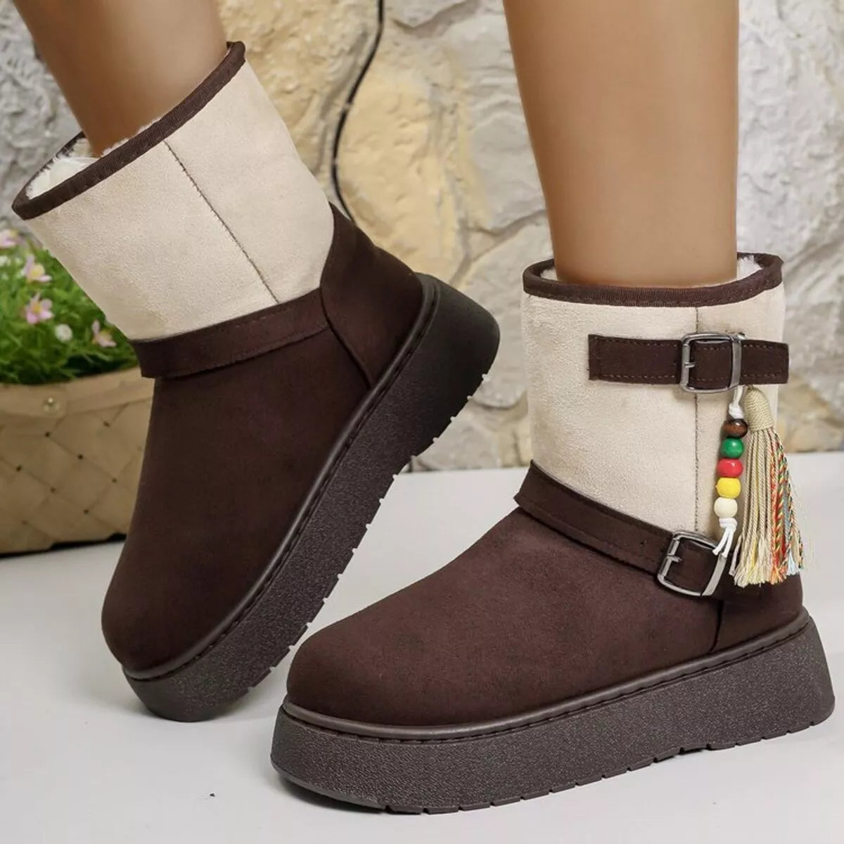 Bohemian Style Ankle Boots with Tassel Decor interior view