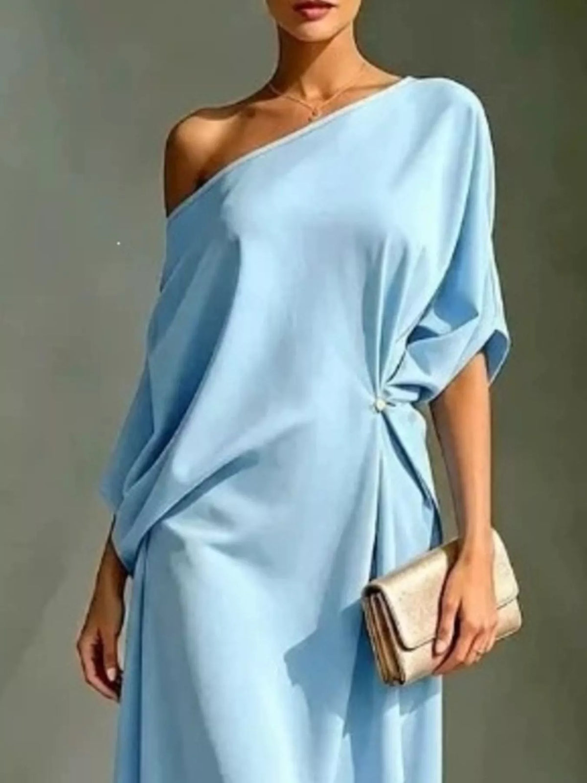One shoulder drape dress black color