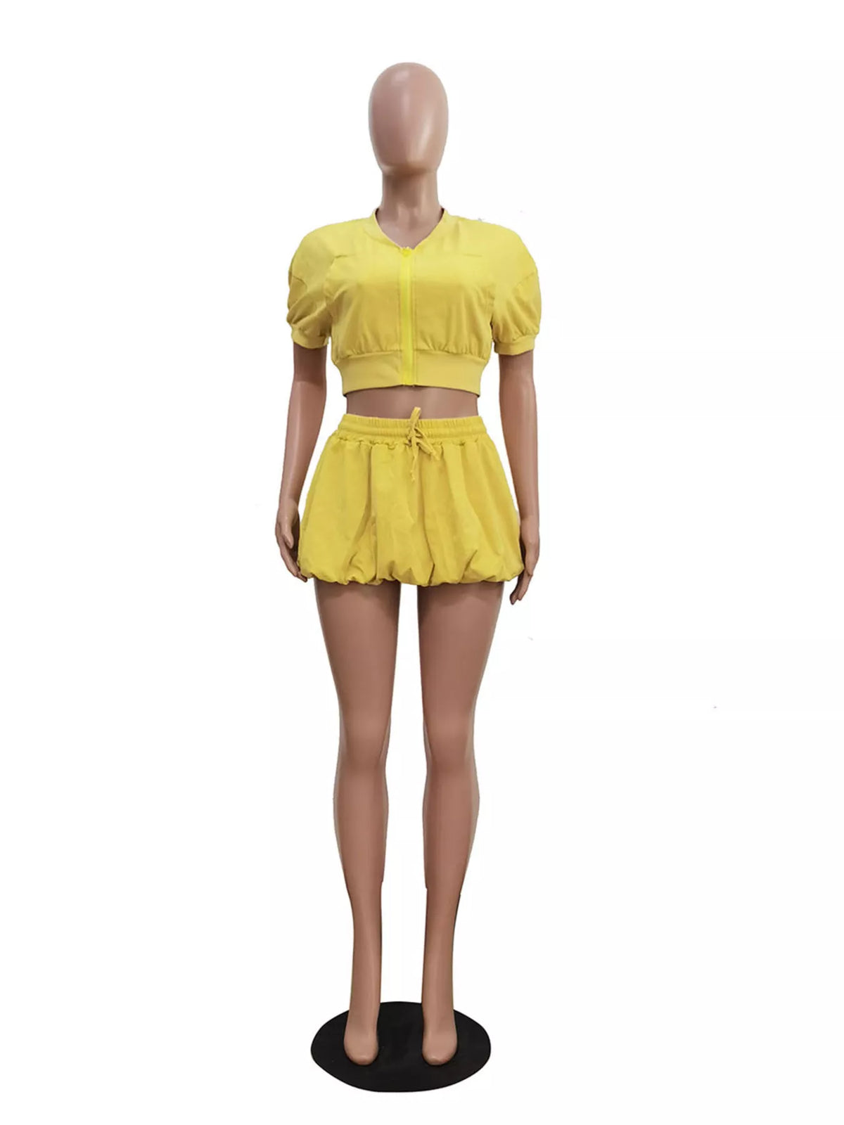 Zip up crop top and shorts alternate angle