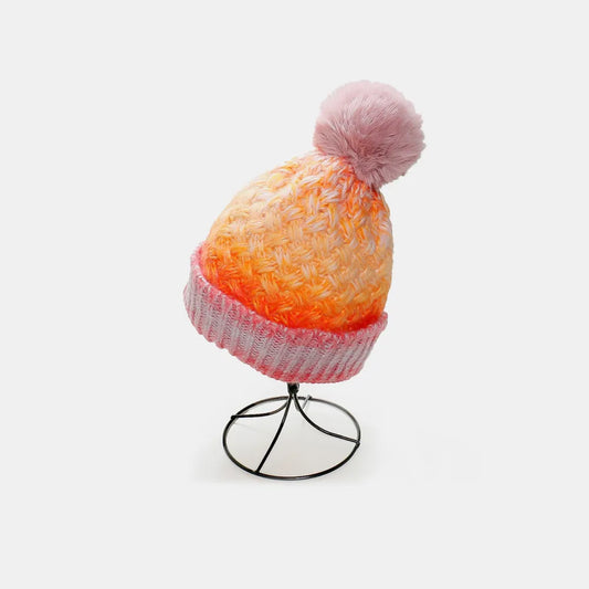Gradient Knit Hat with Pompom Orange One Size - Fashorio