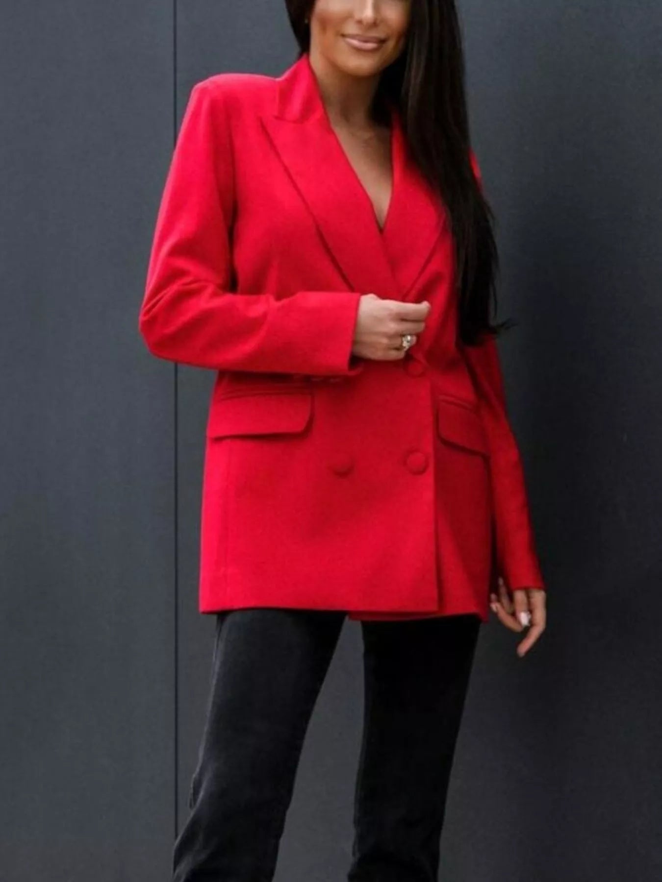 Lapel Collar Long Sleeve Blazer - Fashorio