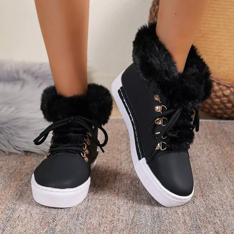 Fuzzy Trim Lace Up Ankle Boots back view