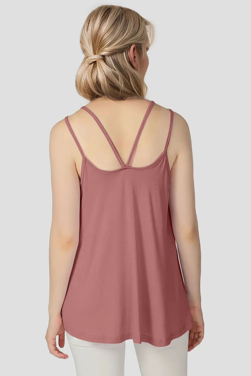 White bamboo cami top double strap detail