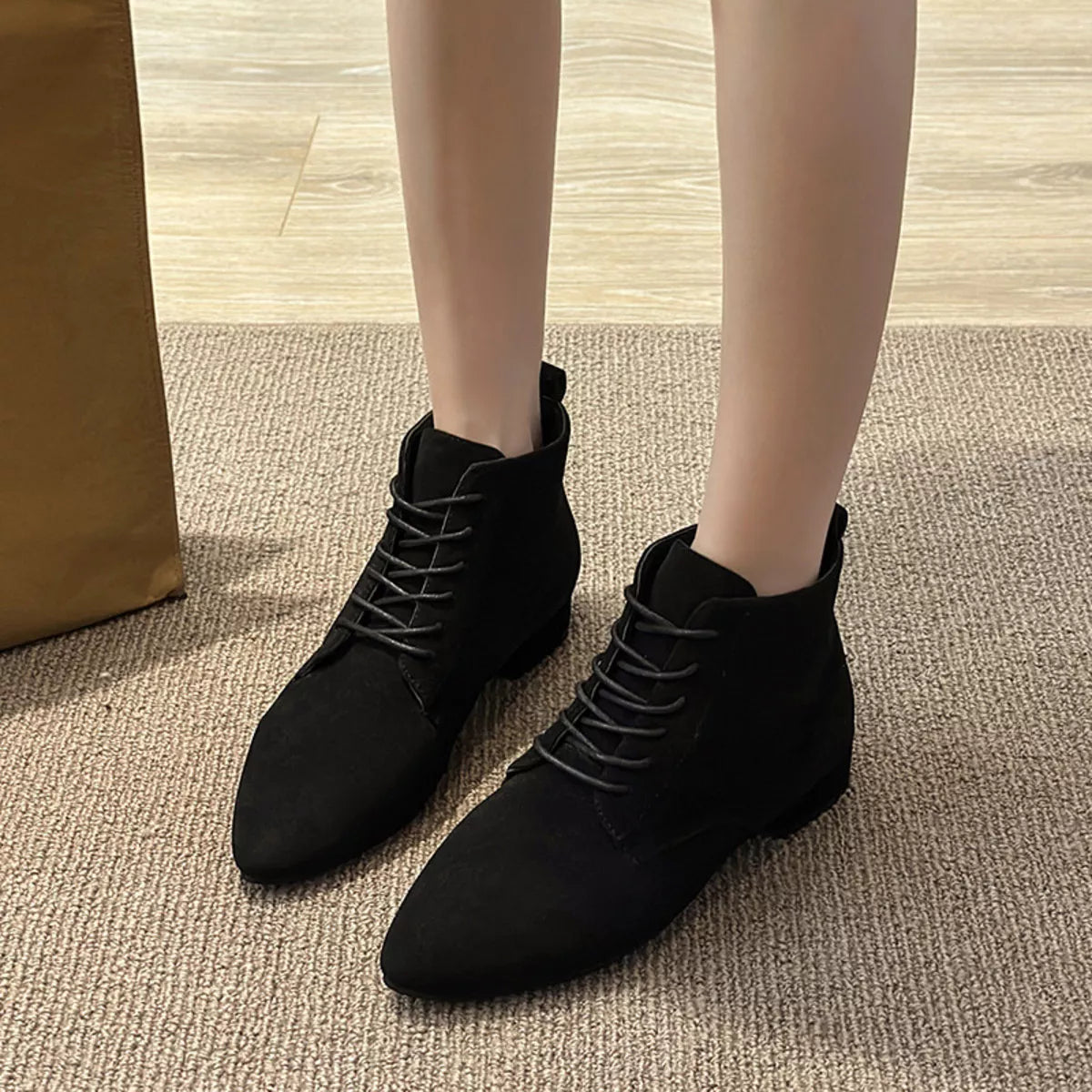 black point toe block heel boots front view