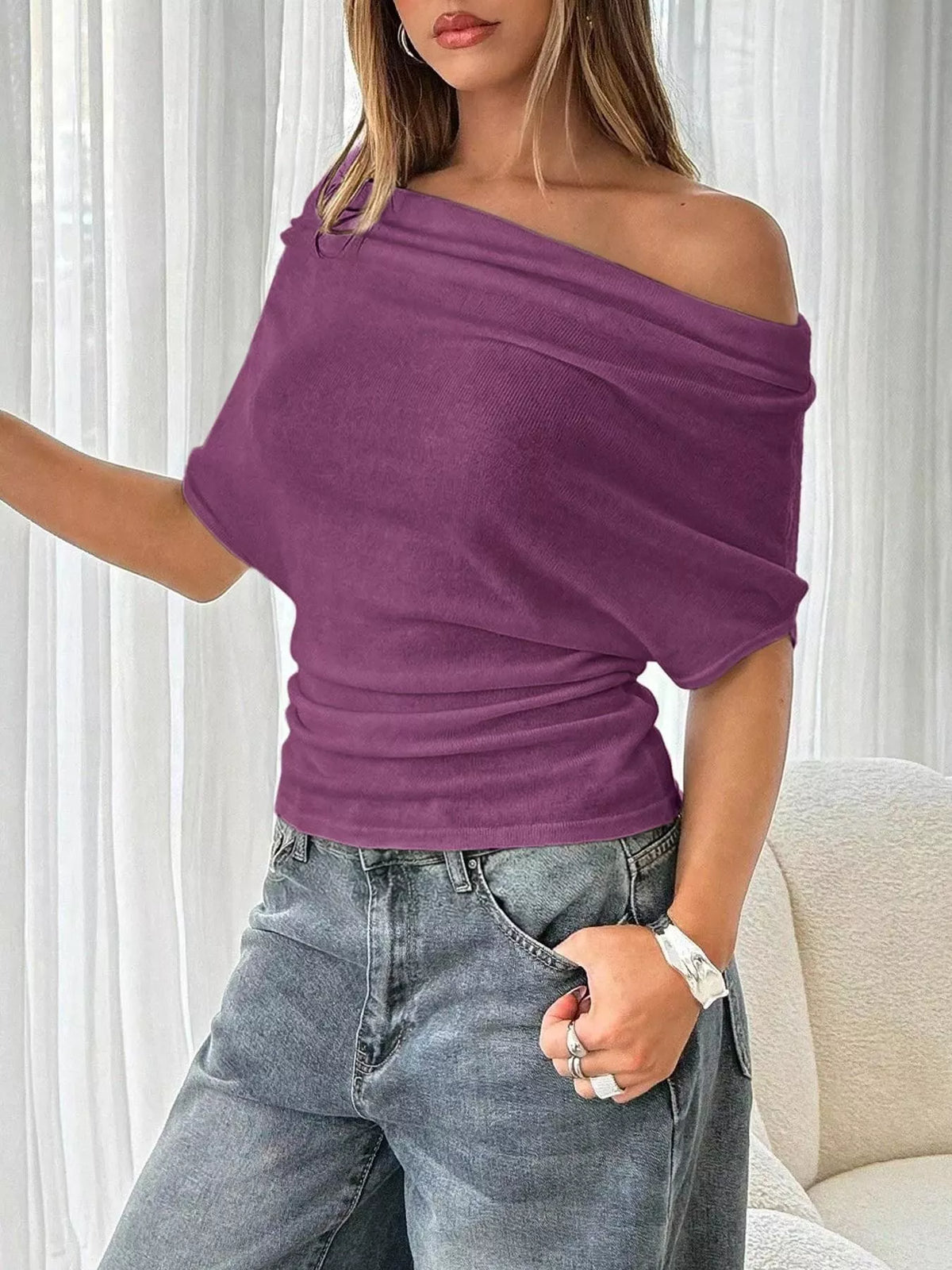 Styled off shoulder top look