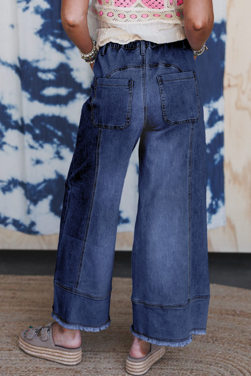 Gray wide leg denim jeans side styling