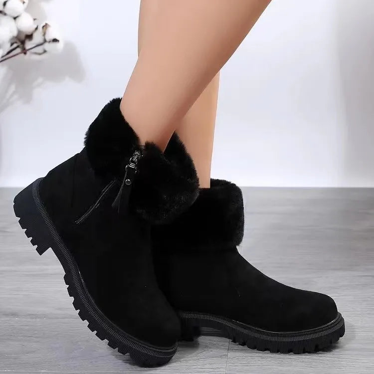 suede faux fur boots front view