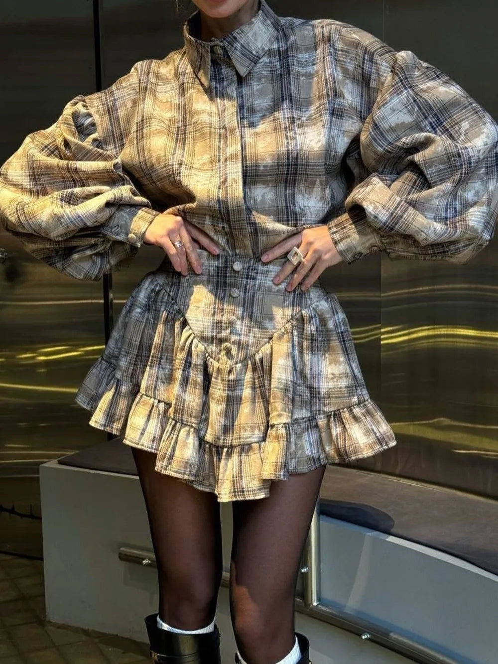 Ruffled skirt two piece set styled on model