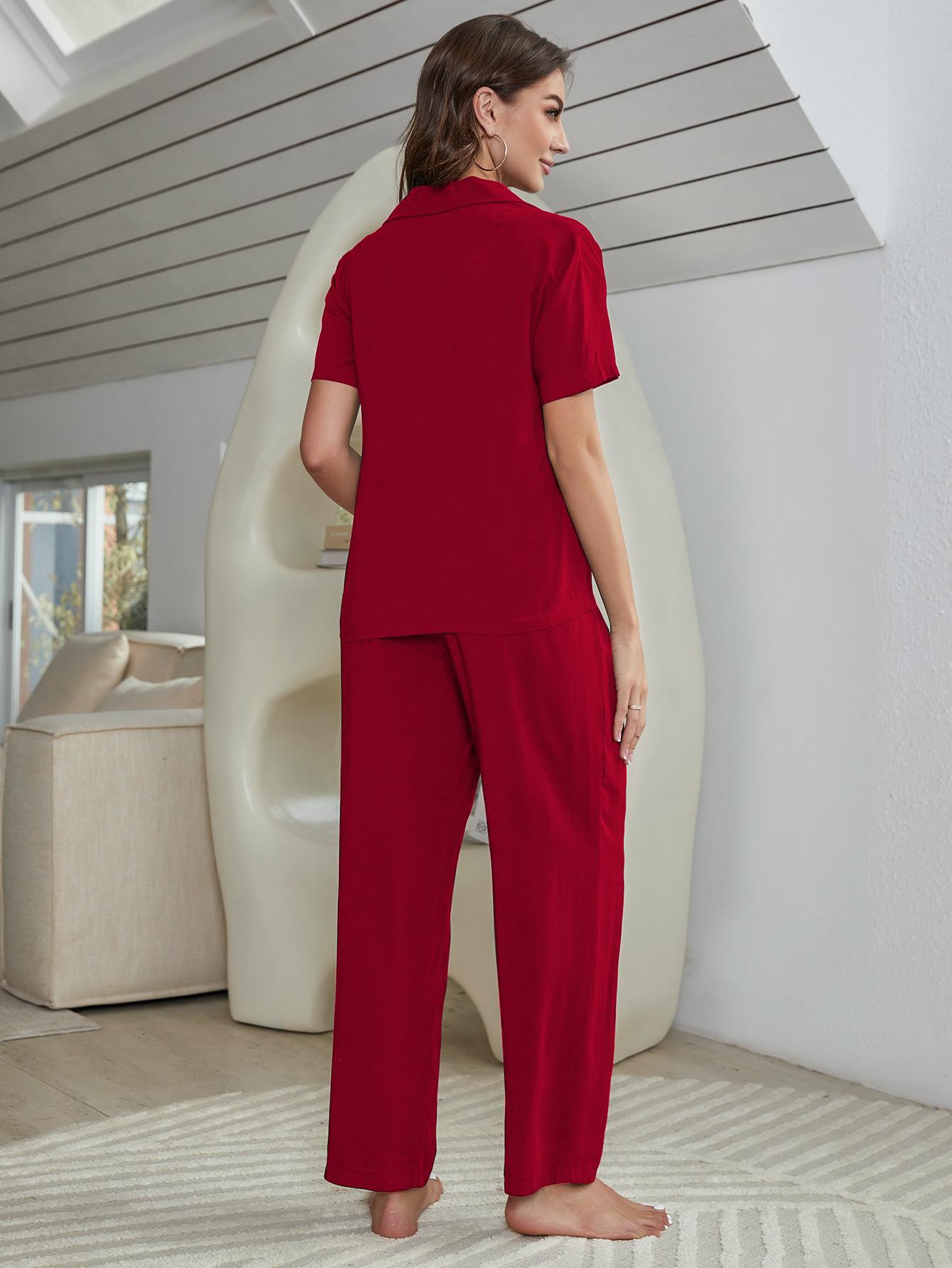 Short Sleeve Shirt, Bralette, and Pants Lounge Set - Fashorio