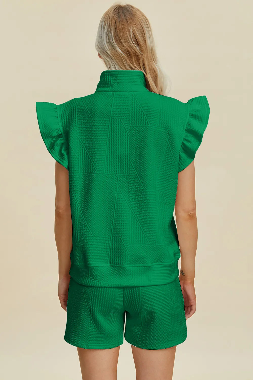 Double Take Texture Flounce Sleeve Top and Shorts Set, view 31
