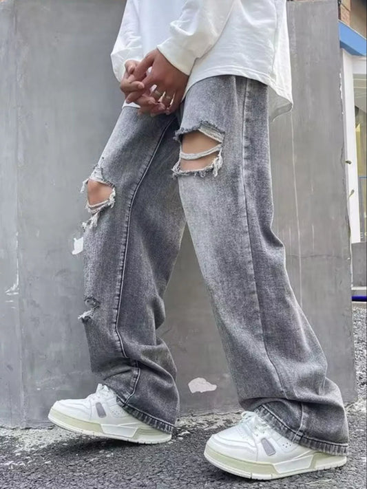 Men's Plus Size Distressed Wide Leg Jeans - Fashorio