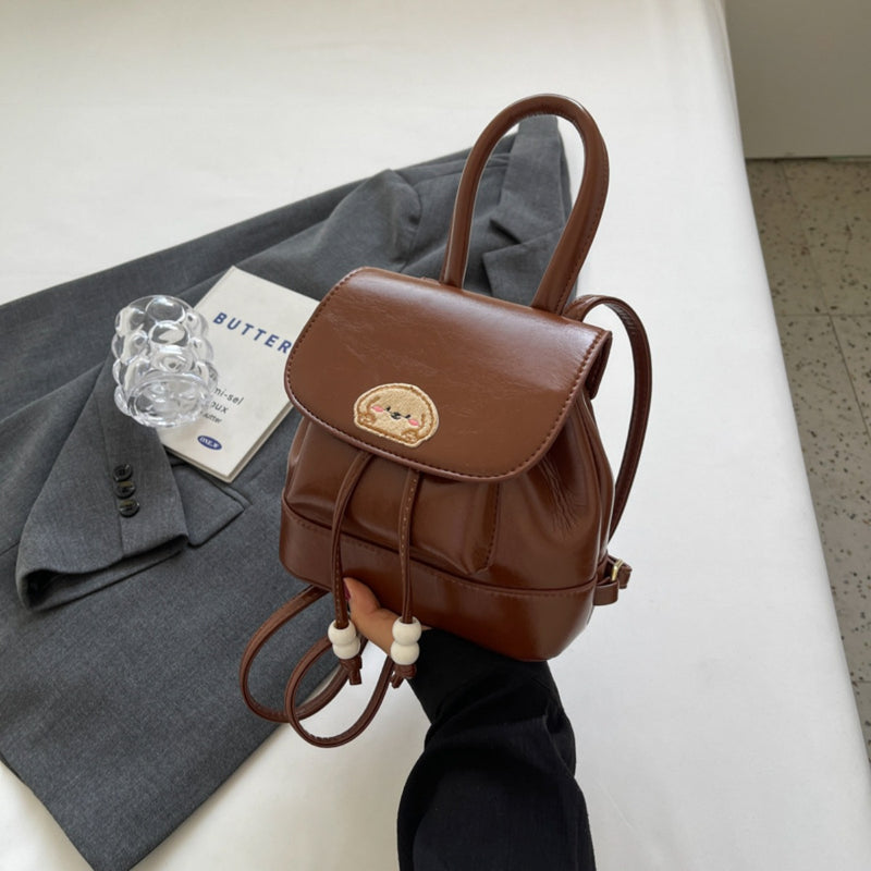 brown puppy patch mini backpack front view