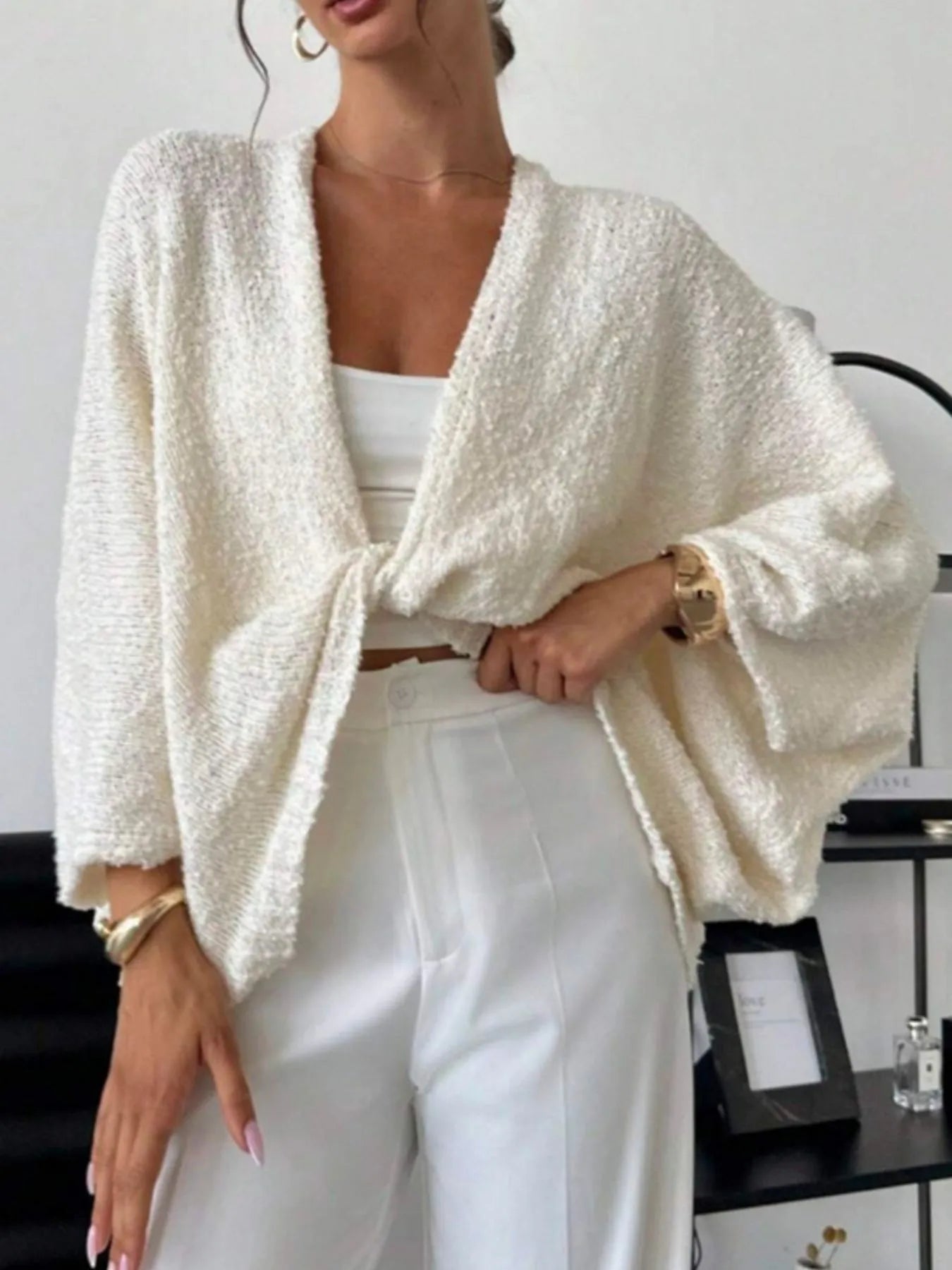 Twist-Front Textured Knit Cardigan - Fashorio