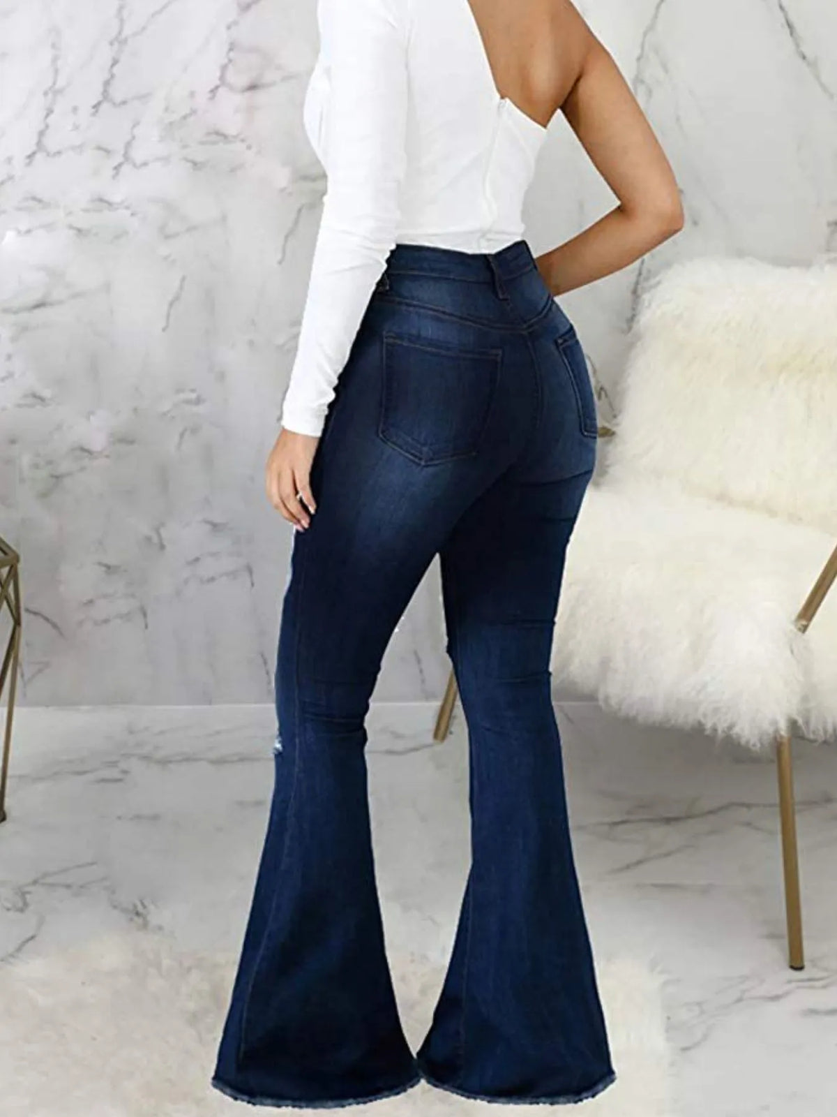 Plus size flare denim jeans distressed detail