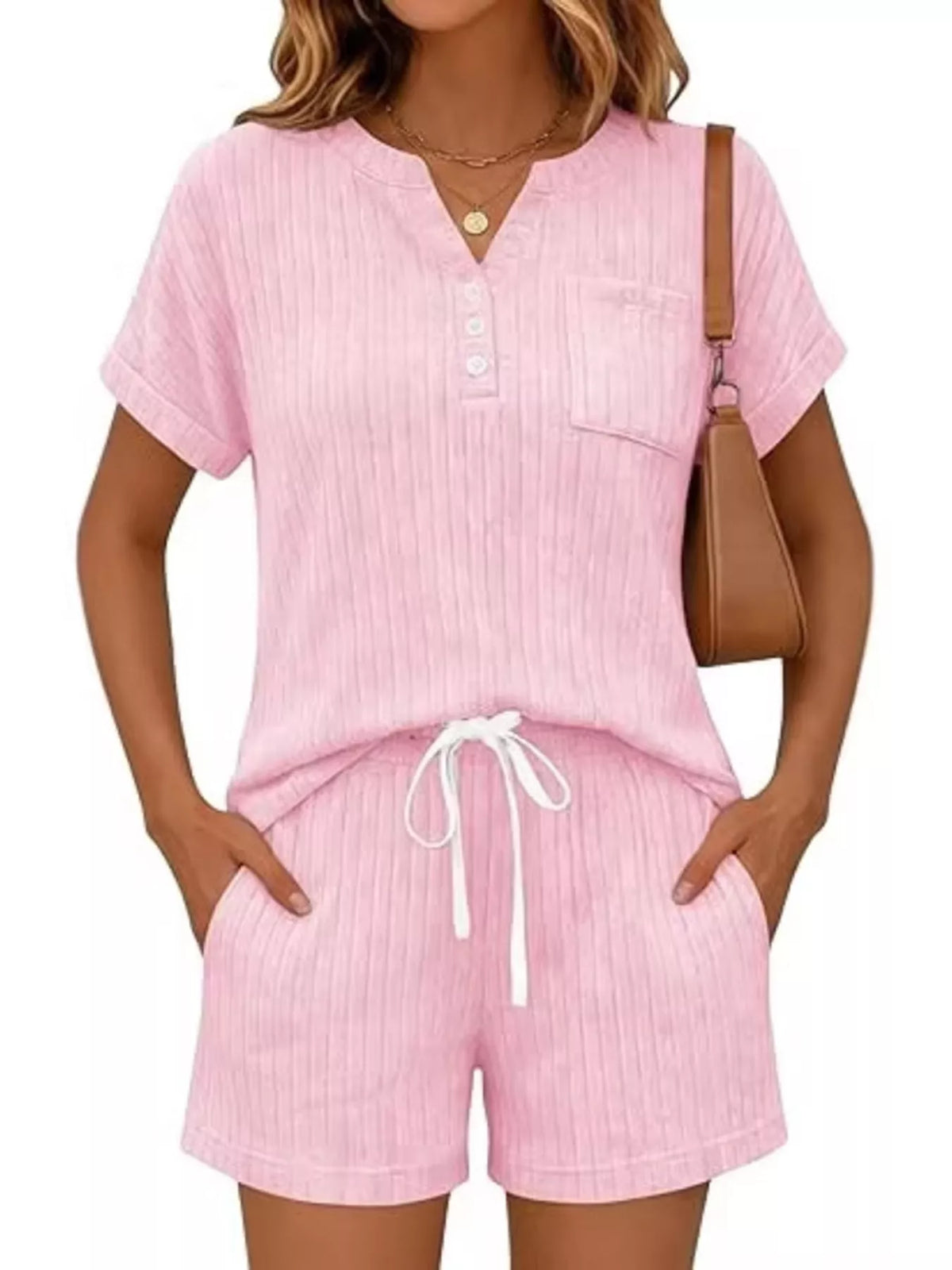 Ribbed Knit Tee and Shorts Two Piece Set, view 27
