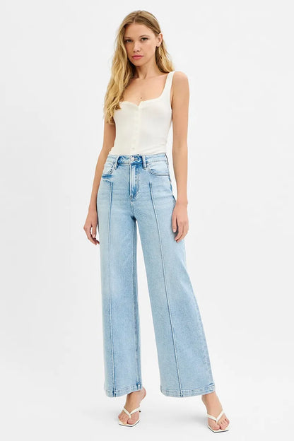 RISEN Full Size High Waist Wide Leg Pintuck Detailed Plus Size - Fashorio