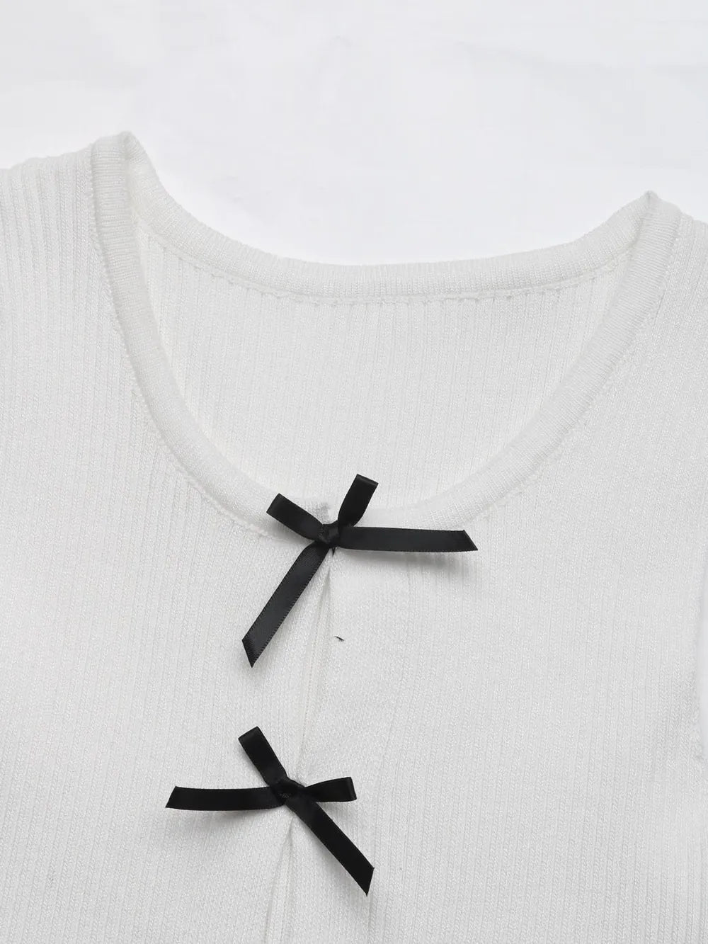 Round neck bow tank top full length view