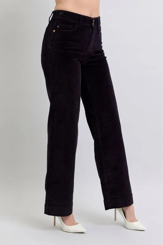 Judy Blue Full Size High Waist Corduroy Trouser Wide Plus Size - Fashorio