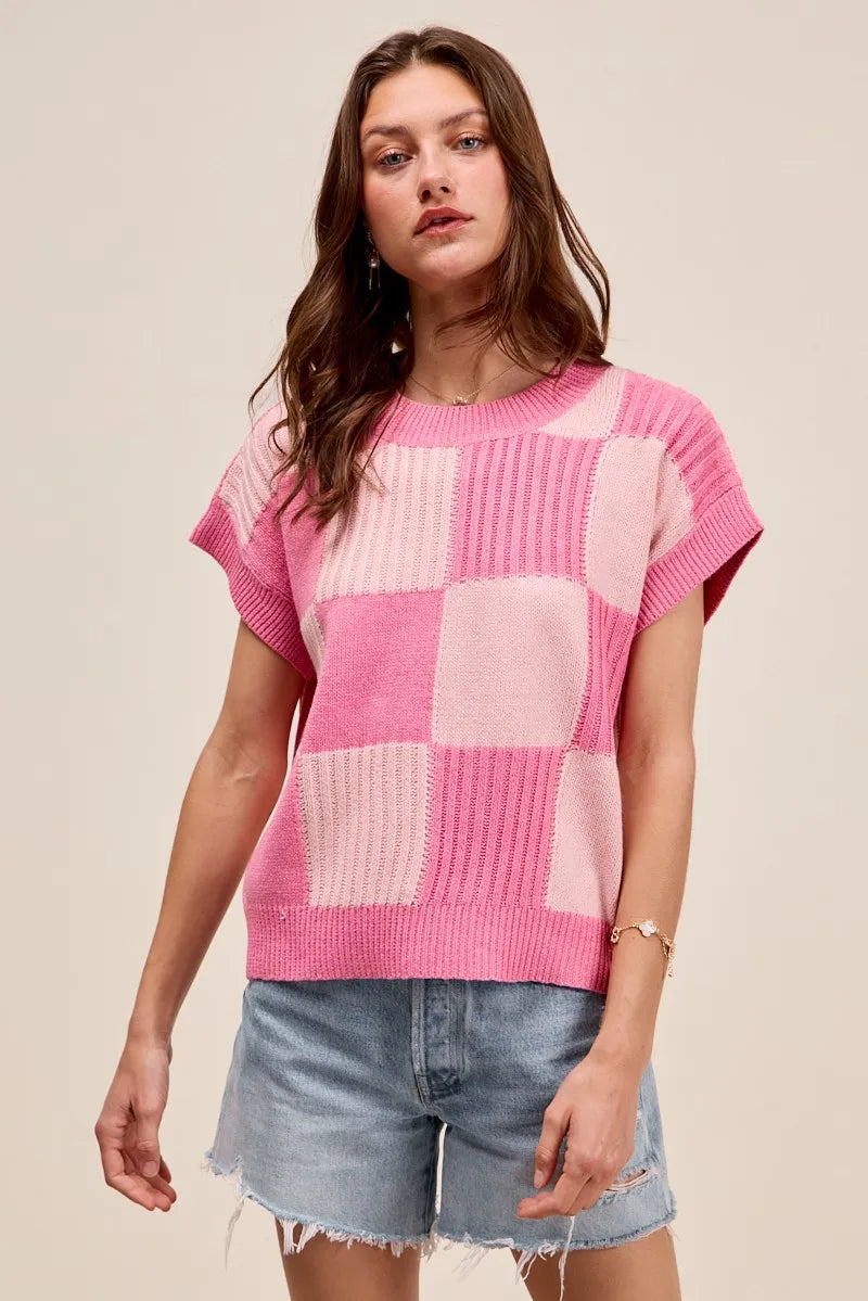 Oversized Check Plaid Ribbed Sweater Top