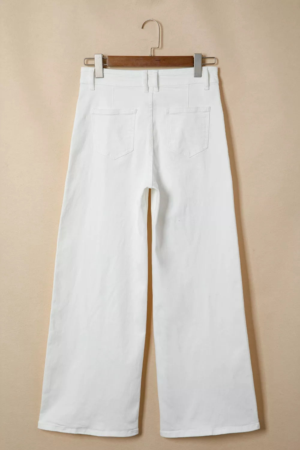 White wide leg jeans waist detail