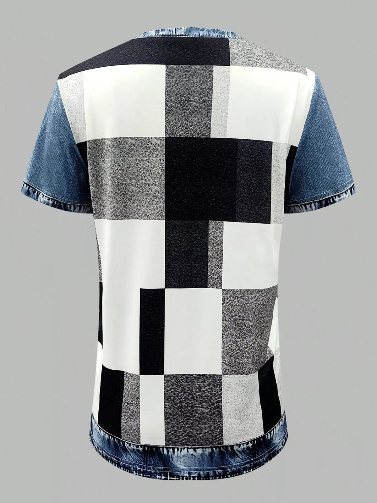 Patchwork blouse back view showing panel print