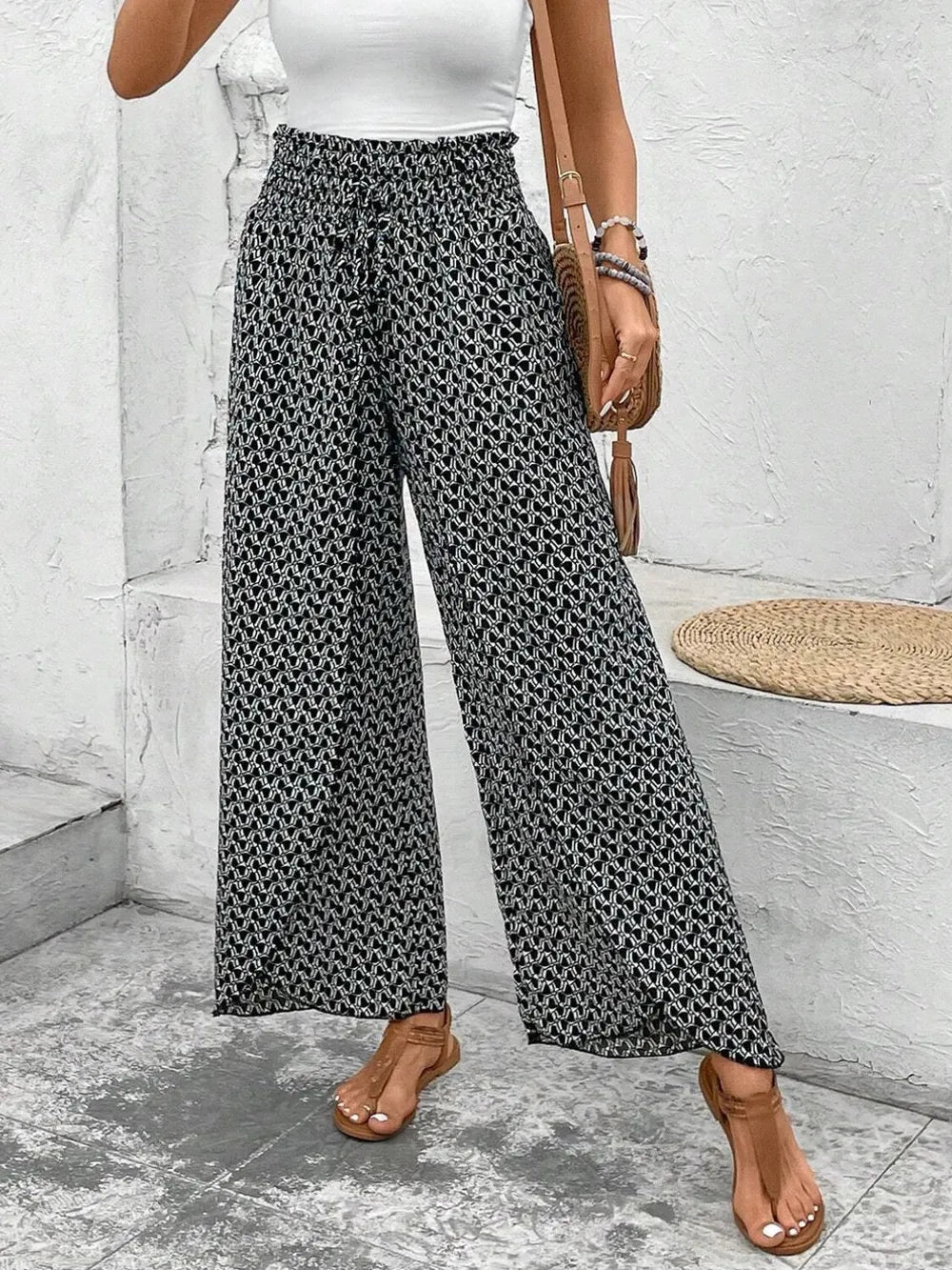 Tie waist wide leg pants blush pink colorway