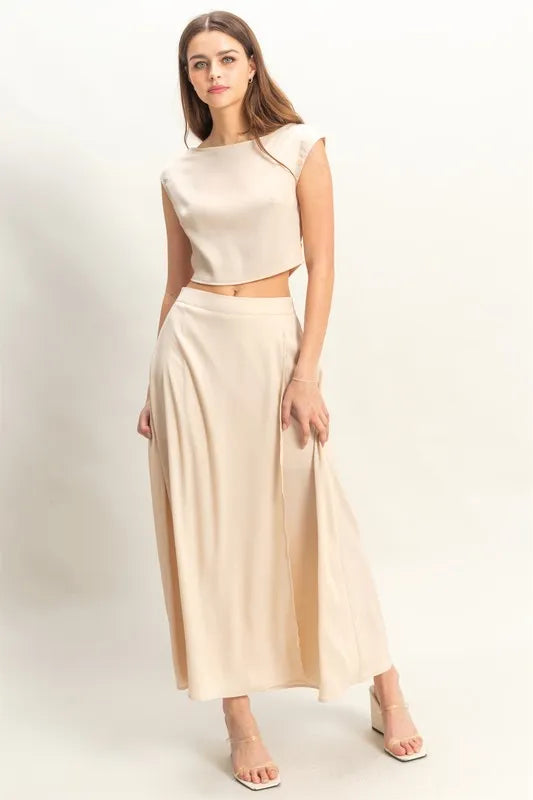 HYFVE Sleeveless Top and Maxi Skirt Set CHAMPAGNE - Fashorio